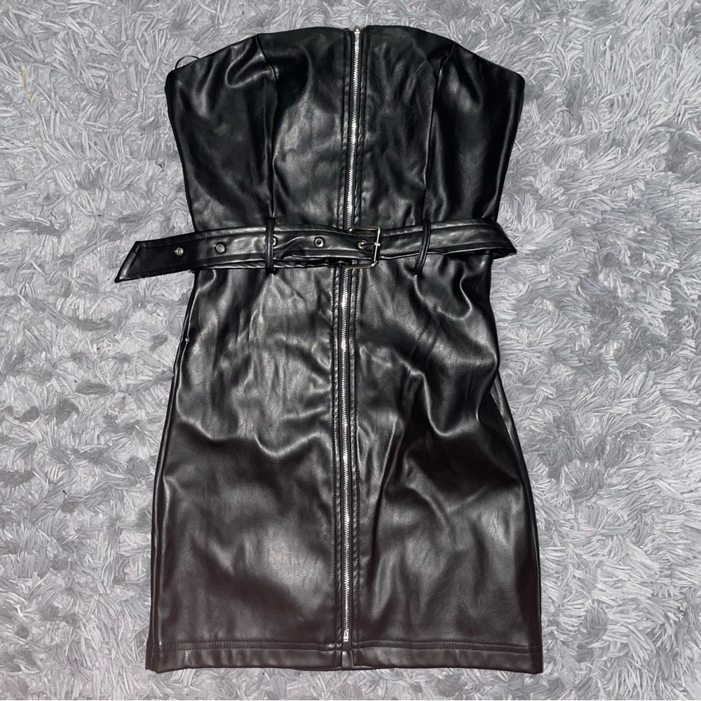 Fashion Nova Leather Strapless Dress